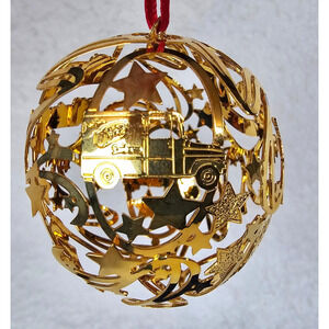 Christmas Maiers Bakery Gold Filigree Ball Ornament 90th Ann 24k Finish Vtg 1998